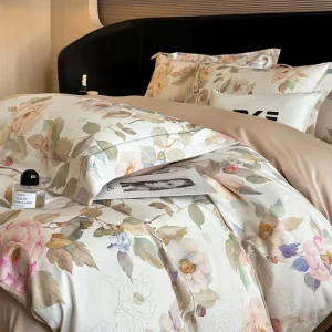 Factory 60S 100% Cotton Floral Printed Bedding Set 4 Pcs Soft Luxury Duvet Cover Bed Sheet Linen Set
