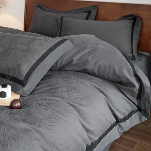 Factory 60S Jacquard 100% Cotton Bedding Set 4 Pcs Contrast Black Trim Luxury Duvet Cover Bed Sheet Linen