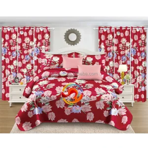 Factory 8pieces Bedsheet Set with Curtains Queen Size Soft Quilt Set Printed Curtain Bedding Set