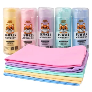 Factory Absorbent PVA Pet Dryer Bath Towel Comfortable Quick Drying Deer Skin for Small Dogs Pet Towel Bucket Pack