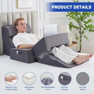 Factory Adjustable Memory Foam Comfort 9PCS Orthopedic Bed Wedge Body Pillow Set for Adult Acid Reflux & GERD