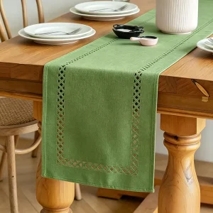 Factory American Style Sage Green Laser Cutout Border Table Runner Decor Runner Fits Dining & Coffee Table
