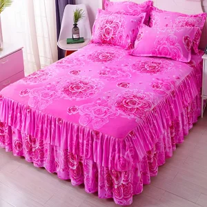 Factory Bedspread Bedsheet Fitted Sheet Bedroom Bed Cover Skirt 3 Pieces 2 Pillow Cases Bed Skirt Sets
