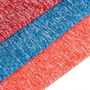 Factory Bulk Cationic Polyester Spandex 4 Way Stretch Eco Friendly Melange Plain Soft Knitted Jersey Fabric for Girls Casual