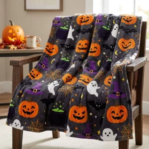 Factory Bulk Halloween Flannel Fleece Throw Blanket Soft Warm Spooky Ghost Print OEM Custom for Retail Fall Promotion