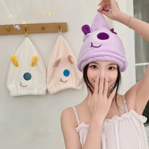 Factory Cartoon Funny Coral Velvet Embroidered Hat Quick Drying Hat Water Absorption Face Washing Thick Dry Hair Towel