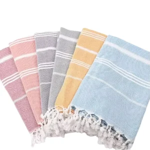 Factory Cotton Beach Towel Striped Pattern with Modern Turkish and Tropical Style Embroidered Tassel Logo