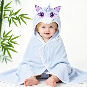 Factory Custom 100% Organic Bamboo Newborn Hooded Baby Bath Towel Shower Bathrobe for Infant Toddler Kid 3D Cartoon Swim Beach