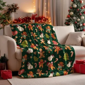 Factory Custom Christmas Gingerbread Man Snowman Print Flannel Throw Blanket Soft Warm Sofa Bed Decor Holiday Gift