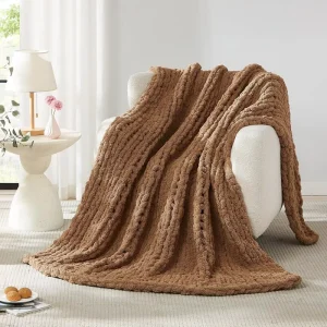 Factory Custom Colors Hand knitted Knit Throw Weighted Blankets Super Soft Warm Chenille Chunky Knitted Knit Blanket