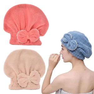 Factory Custom Coral Velvet Nylon Eco Friendly Extrame Soft Ultra Absorbent Fast Drying Hair Turban Wrap Cute Bowknot Hair Care