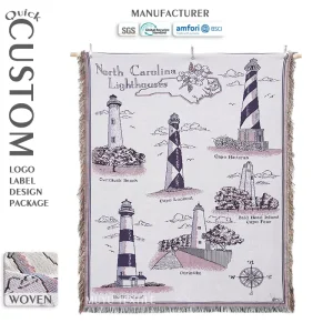Factory Custom Design Eco Friendly Maritime Elements Woven Jacquard Tapestry Blanket Durable Craft Throw Fringe