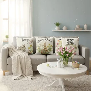 Factory Custom Geometric Design Eco-Friendly Anti-Bacteria Decorative Easter Square Throw Sofa Pillow Case Cover for Living Room