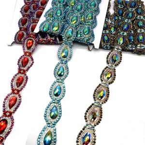 Factory Custom Hot Fix Trim AB Rhinestones Chain Carnival Accessories Iron on Rhinestone Trimming in Stock