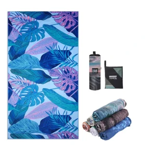 Factory Custom Leaf Plant Printed Eco Friendly Absorbent Quick Drying Oversized Sand Free Microfiber Beach Towel