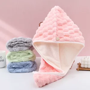 Factory Custom Logo Microfiber Hair Turban Fast Drying Hair Wrap Towels Hair Drying Cap Hooded Towel for Spa and Bath