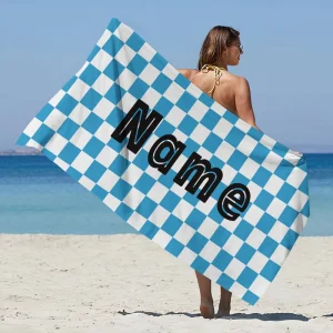Factory Custom Name High Absorbent Quick Dry Sand Free Personalized Checkerboard Printed Towels Swimming Microfiber Beach Towel