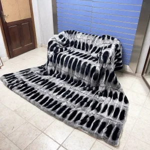 Factory Custom Natural Rex Rabbit Fur Raschel Blanket Real Rabbit Fur Fleece Throw