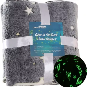 Factory Custom Printed Star Luminous Cozy Flannel Plush Fleece Night Glow in the Dark Blanket for Kids Sofa Bed