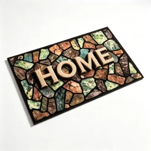 Factory Custom Printed Stone Mosaic HOME Coir Doormat Dirt Catch Entryway Rug Indoor Outdoor Household Use Anti-Slip Water