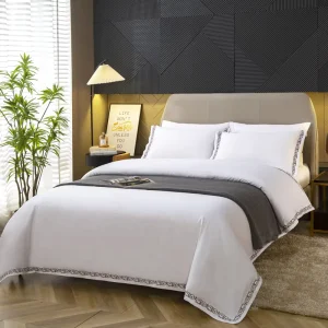 Factory Custom Simple Cotton Embroidery Duvet Cover Set 300tc Eco-Friendly 4-Piece Hotel Bedding