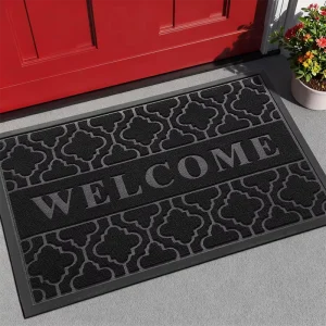 Factory Custom Tufted Oriental Welcome Mat Outdoor All-Weather Waterproof Polypropylene Floral Motif Non-Slip Low Profile Front
