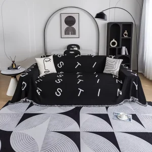 Factory Custom Woven Jacquard Blanket Black White Checker Striped Simple Vintage Bedding Sofa Throw Tapestry Camping