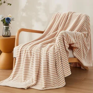 Factory Customised Light Luxury 280gsm Striped Jacquard Flannel Blanket for Bed Sofa Casual Nap Throw Can Make Pillow Grey