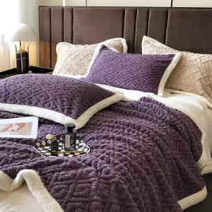 Factory Customised Style 2 3cm Quilted Geometry Jacquard Sherpa With Arctic Velvet Blanket for Bed Washable Nap Throw