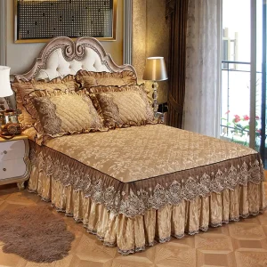 Factory Customizable Printed Milk Velvet Bed Skirts Covers Solid Color European Lace Eco-Friendly Machine Washable