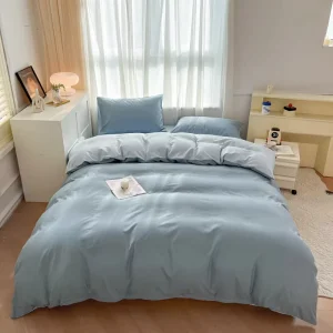 Factory Customizable Solid Color Four Piece Simple Washed Brushed Active Printed Quilt Cover Dormitory Bedding Set