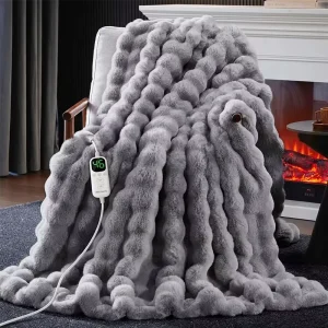 Factory Customization 50″x60″ Faux Fur Heated Throw Blanket ETL Certified Winter Use 12 Heating Settings Overheat
