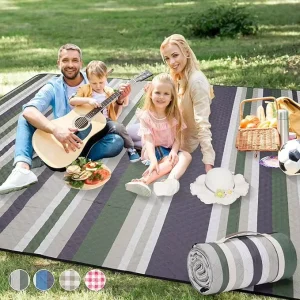 Factory Customize Print Outdoor Compact Portable Folding Striped Durable Waterproof Picnic Mat Blanket With Handle