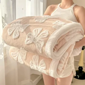 Factory Customized Eco Friendly Skin Friendly Cationic Fleece 3D Carved Flower Design Multi Functional Four Seasons Blanket Home