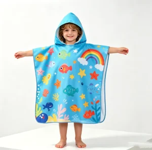 Factory Customized Heat Transfer Printing Dry Changing Robes Beach Surfing Hooded Poncho Towel Kids Hooded Beach Towels