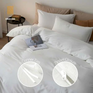 Factory Custommized Breathable Premium Cotton Natural White Minimalist Bedding Set 100% Washed Cotton Duvet Cover Queen Size