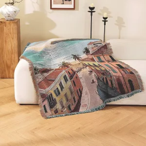 Factory Decorative Jacquard Oil Painting Tapestry Landscape Customizable Dust proof Full Sofa Blanket