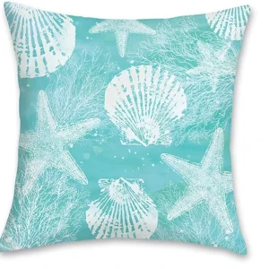 Factory Digital Printed Ocean Cushion Cover Only Starfish Seahorse Shell Square Throw Pillow Cover for Beach Sofa Home Decor