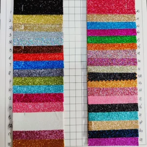 Factory Direct 0.55 mm Chunky Shimmer Rexine Artificial Synthetic PU Glitter Leather Fabric for Festival Decoration Shoes Bag