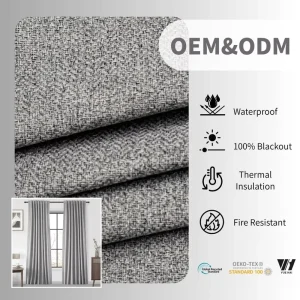 Factory Direct 100% Polyester Thermal Insulated Woven Curtains 100% Blackout 3 Pass PA Coated Waterproof Flame Retardant