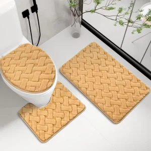 Factory Direct 3 Piece Absorbent Anti Slip Bath Mats Set for Home Kitchen Use Geometric Pattern Luxury Style 100%