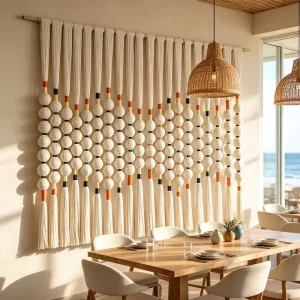 Factory Direct Boho Bespoke Natural Cotton Rope Large Beige Spherical Bead Macrame Wall Hanging for Interior Design