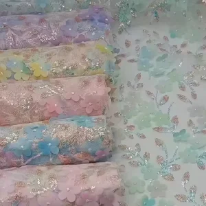 Factory Direct Breathable Knitted Weft PA Coated Lightweight Beaded Embroidery Girls’ Clothing Accessories Mesh Fabric Lace