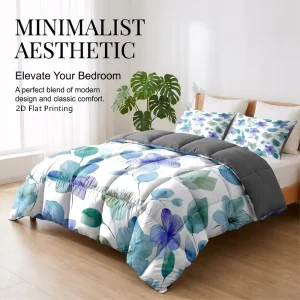 Factory Direct Bulk Supply Filling Warm Bedroom Bedding Quilt Kit Oversize Blue Floral Printed Thick Comforter 3 Pcs Set