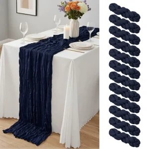 Factory Direct Cheesecloth Navy Blue Boho Rustic Gauze Table Runner for Wedding Party Baby Shower Fall Decor