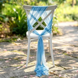 Factory Direct Chiffon Chair Back Decor for Weddings Blue Cross border Sheer Chair Sashes for Outdoor Lawn Wedding Decorations