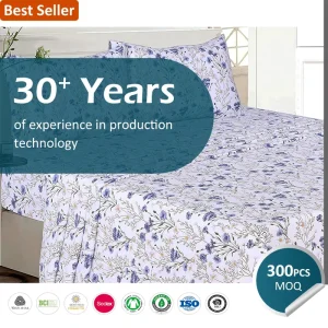 Factory Direct Custom Logo Print Elegant Soft Fabric 4 Piece Pillowcases Flat Fitted Sheet Set for Autumn Winter