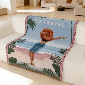 Factory Direct Custom Throw Jacquard Tapestry Woven Blankets Picnic Blanket With Tassels