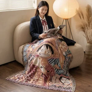Factory Direct Custom Woven Blanket Anime Jacquard 4.3×5.2ft Sofa Throw Wall Art Dorm Room Picnic Rug 1pc MOQ