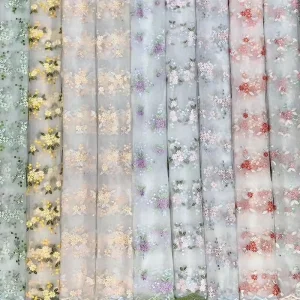 Factory Direct Embroidered Jacquard Lace Fabric 100% Polyester Breathable Lightweight for Wedding Women’s Accessories